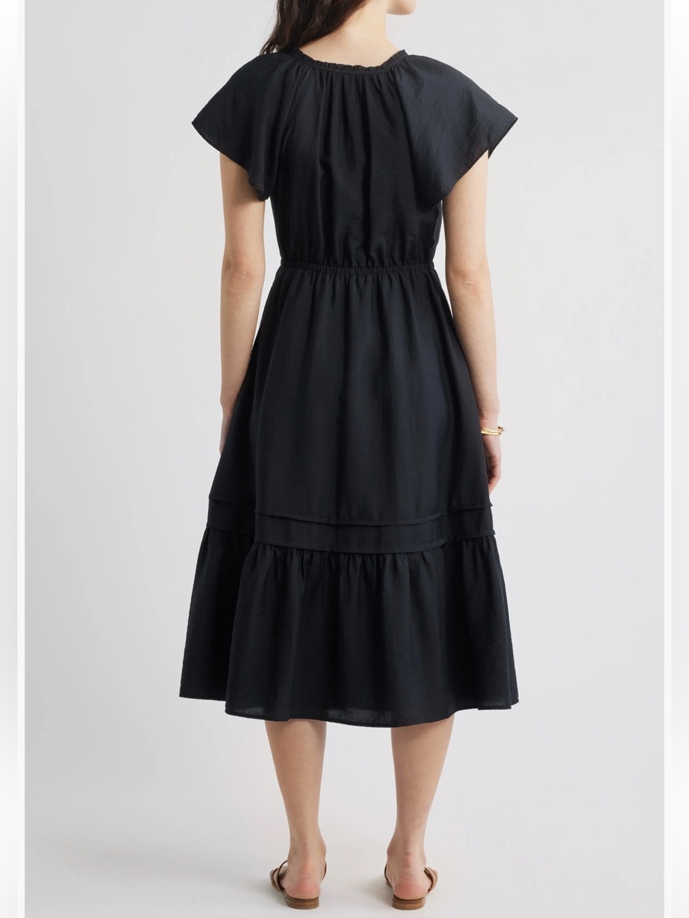 New Caslon Nordstrom Black Wide Sleeve Button Front Long Midi Dress XL - Picture 3 of 14